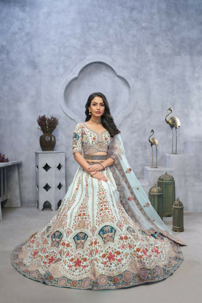 Kesar Fab Blue Silk Embroidered Lehenga