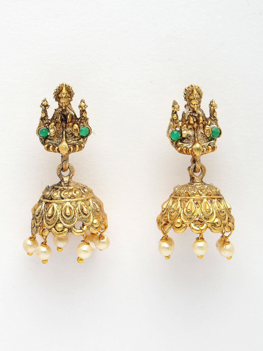 NVR Women's Set of 2 Gold-Polished Stone Studded Lakshmi Design Temple Jewellery Set