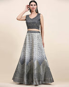 Grey Organza Mirror With Coding Work Lehenga Choli with Dupatta - Tanya