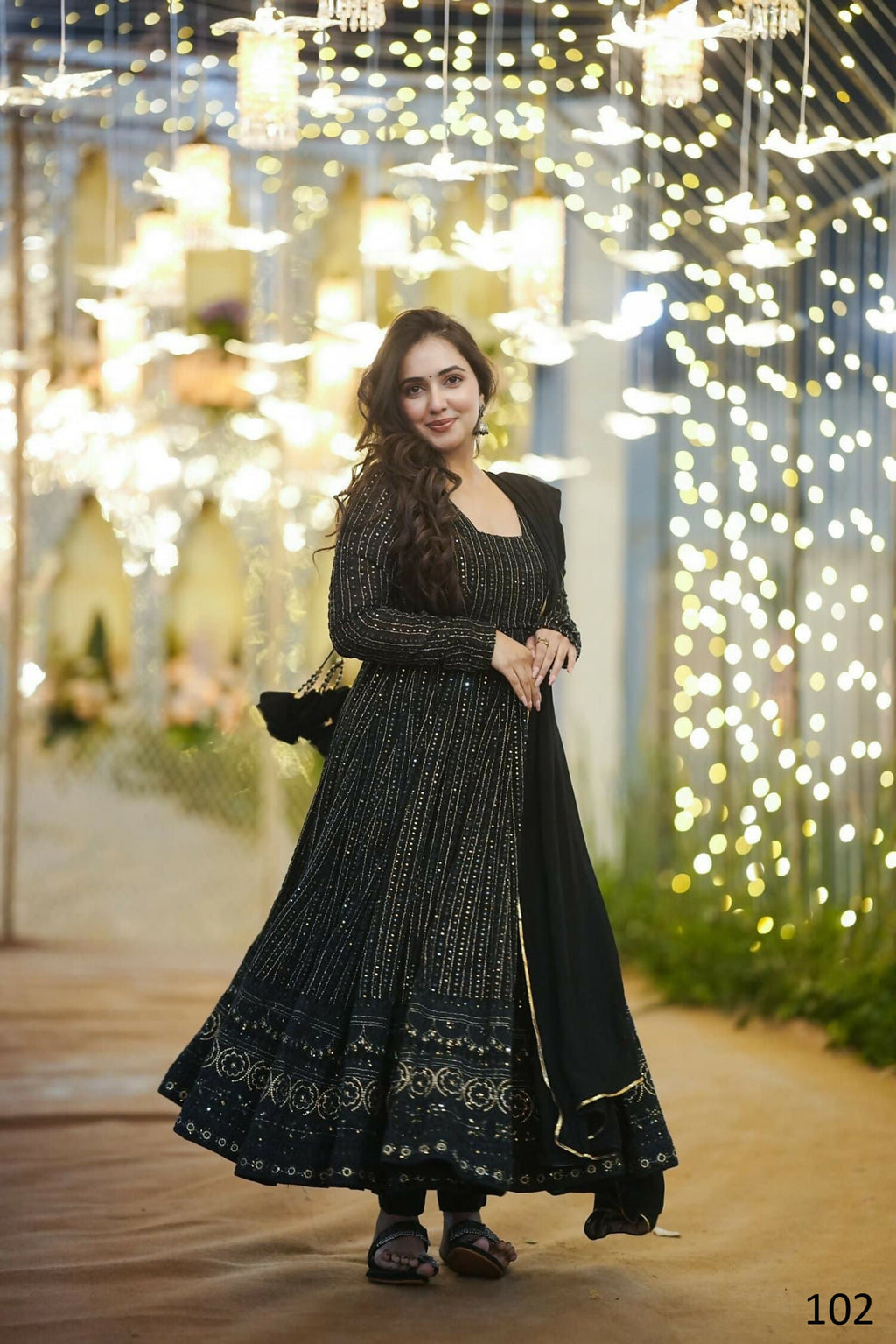 Aayaa Designer Embroidery Zari Sequins Work Faux Blooming Georgette Suit - Black - Distacart