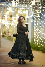 Aayaa Designer Embroidery Zari Sequins Work Faux Blooming Georgette Suit - Black - Distacart