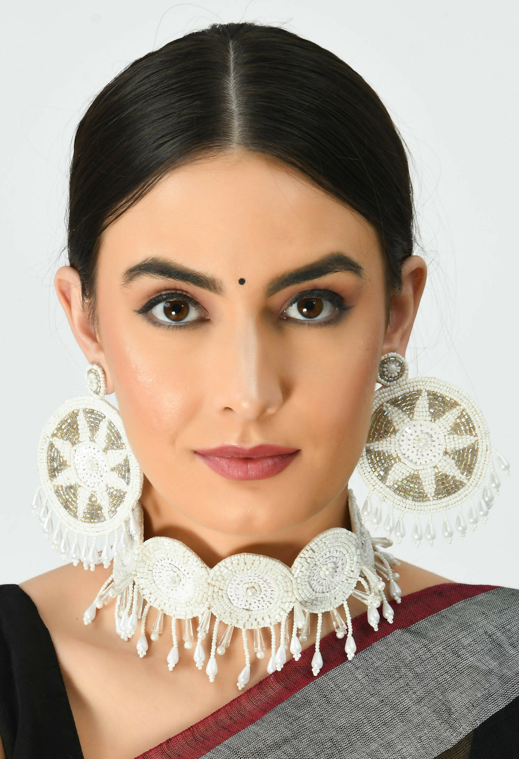 Mominos Fashion Johar Kamal Handicraft Off White/Golden Pearls Necklace with Earrings For Women - Distacart