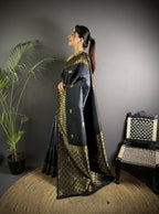 Joban Fashion Grey Handloom Silk Ikkat Saree - Distacart