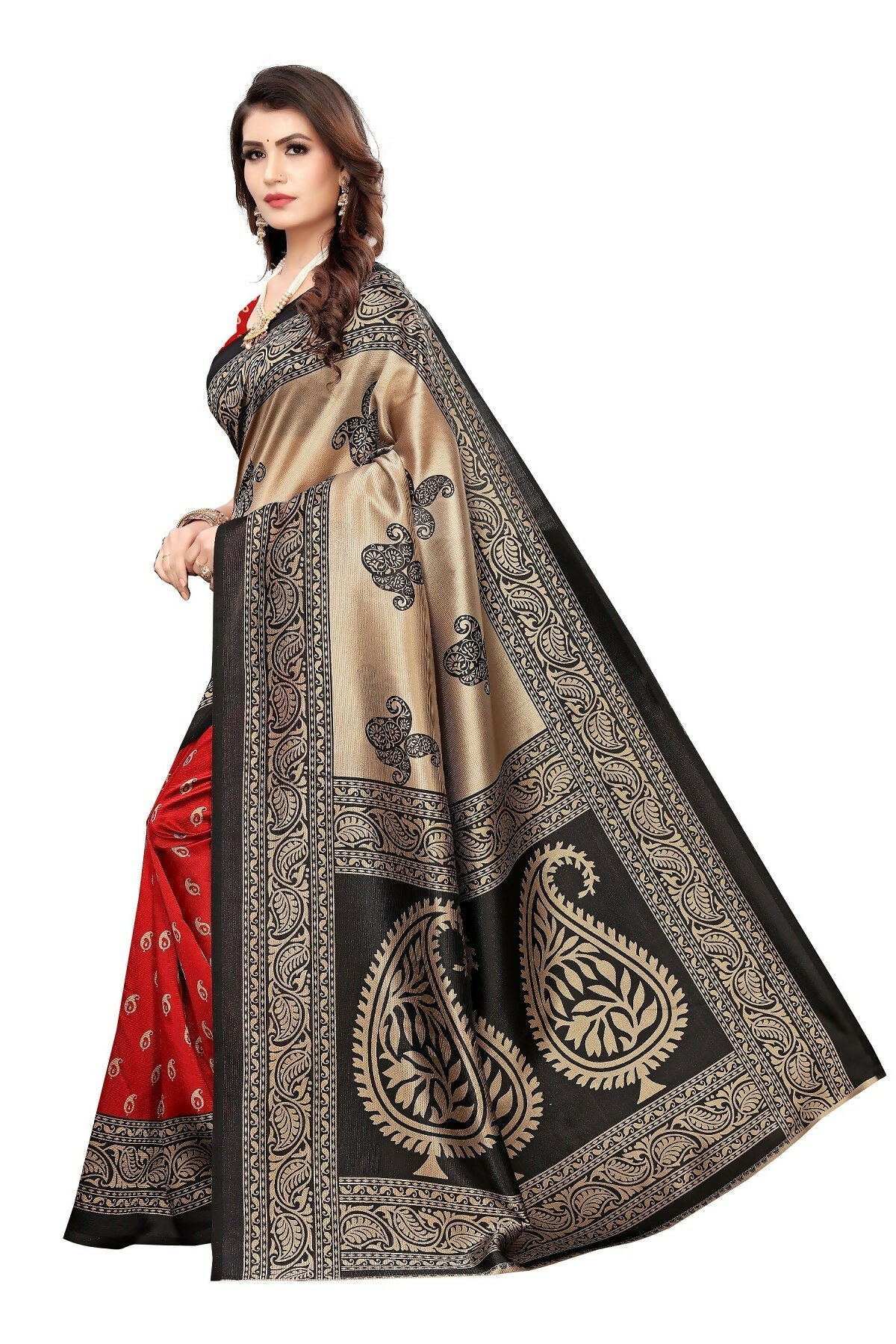 Vamika Red Printed Art Silk Saree