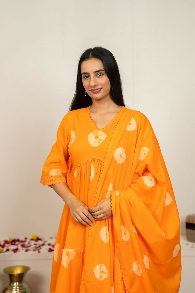Joban Fashion Orange Tie & Dye Cotton Suit Set - Distacart