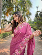 Vamsee Nimrat Pink Organza Silk Saree