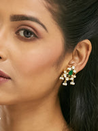 Nuyug 22K Gold-Plated Elegant Kundan & Green Stone Studded Pearl Drops Studs - Distacart