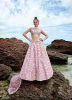 House of Panchhi Mauve Organza Sequins, Zarkan And Thread Embroidery Lehenga Choli & Dupatta