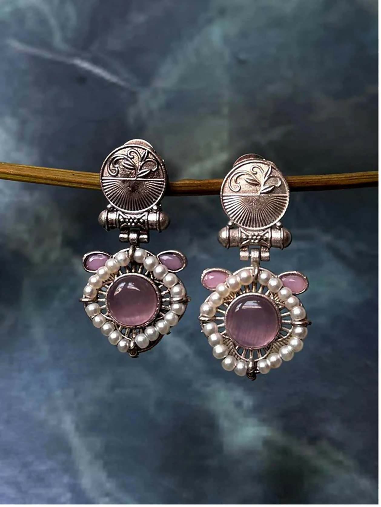 Joban Fashion Women Light Purple Monalisa Stone Beaded Silver Replica Earring - Distacart