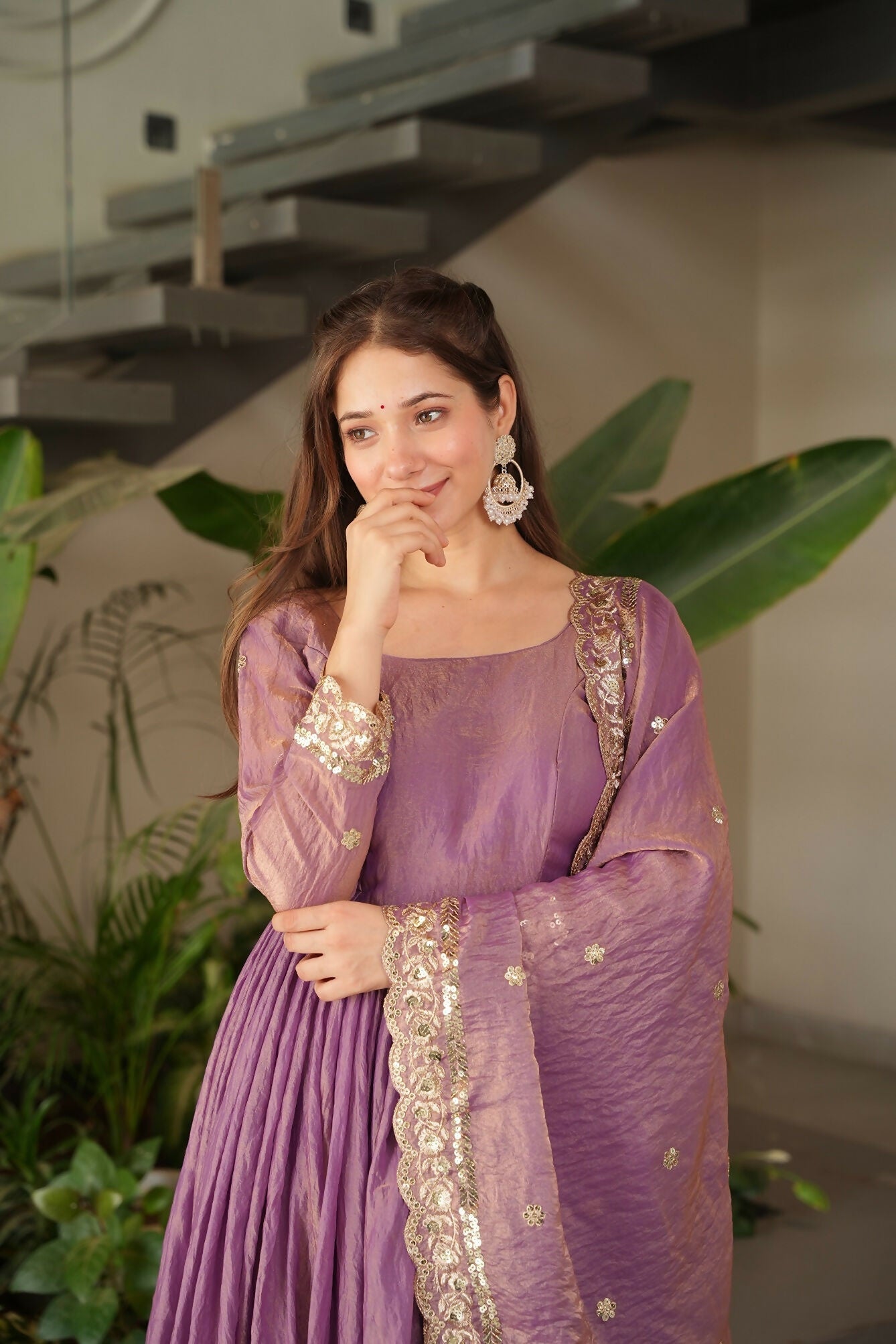 Teeya Creation Onion Color Fendy Silk Wedding Wear Embroidery Work Long Gown - Distacart