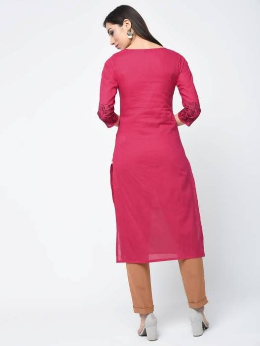 Aniyah Cotton Block Printed Straight Pink Kurta (AN-114K)