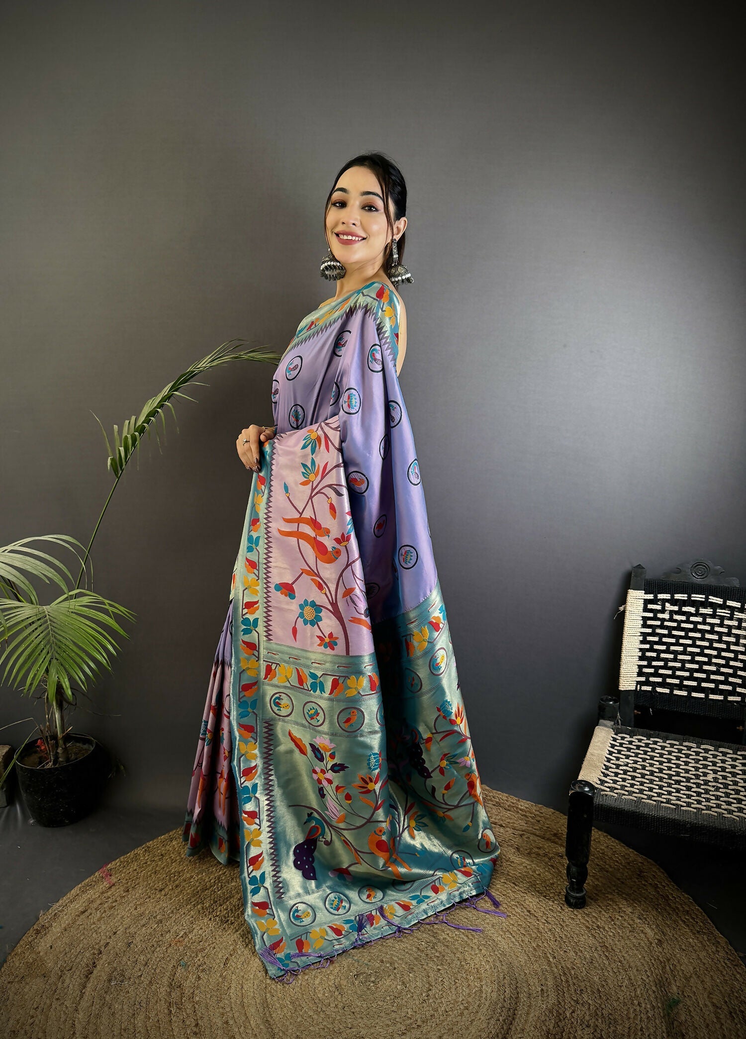 Joban Fashion Lavender Paithani Soft Silk Meenakari Saree - Distacart