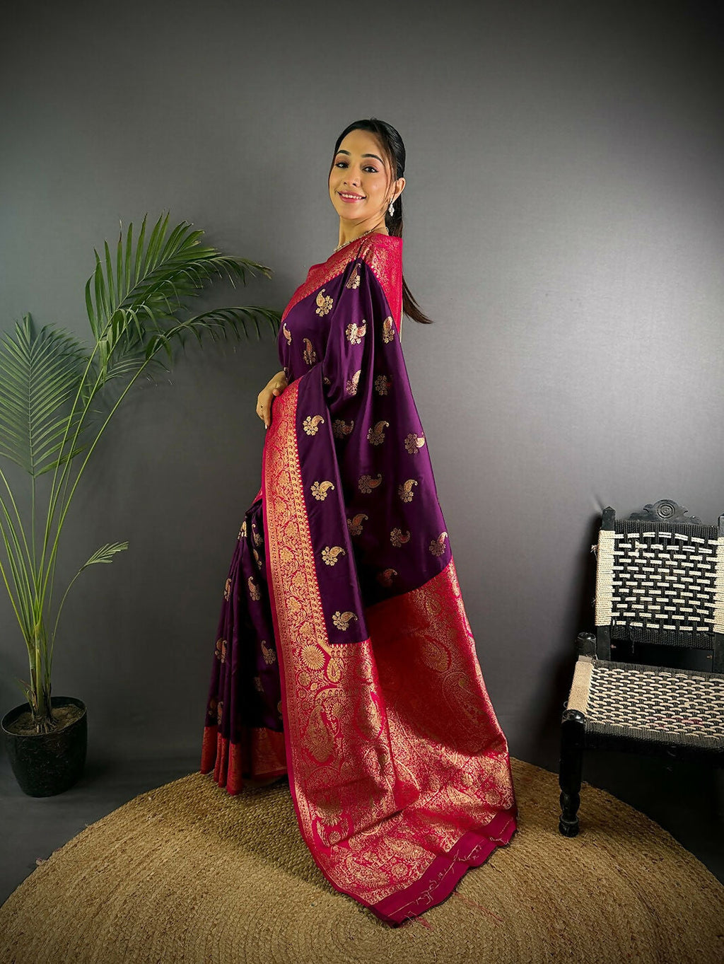 Joban Fashion Banarasi Purple Woven Butti Soft Silk Saree - Distacart