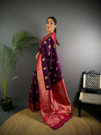 Joban Fashion Banarasi Purple Woven Butti Soft Silk Saree - Distacart