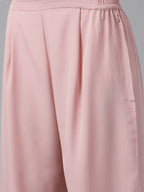 Ahalyaa Women Rose Pink Crepe Kurta Palazzos Set With Burgundy Jacket - Distacart