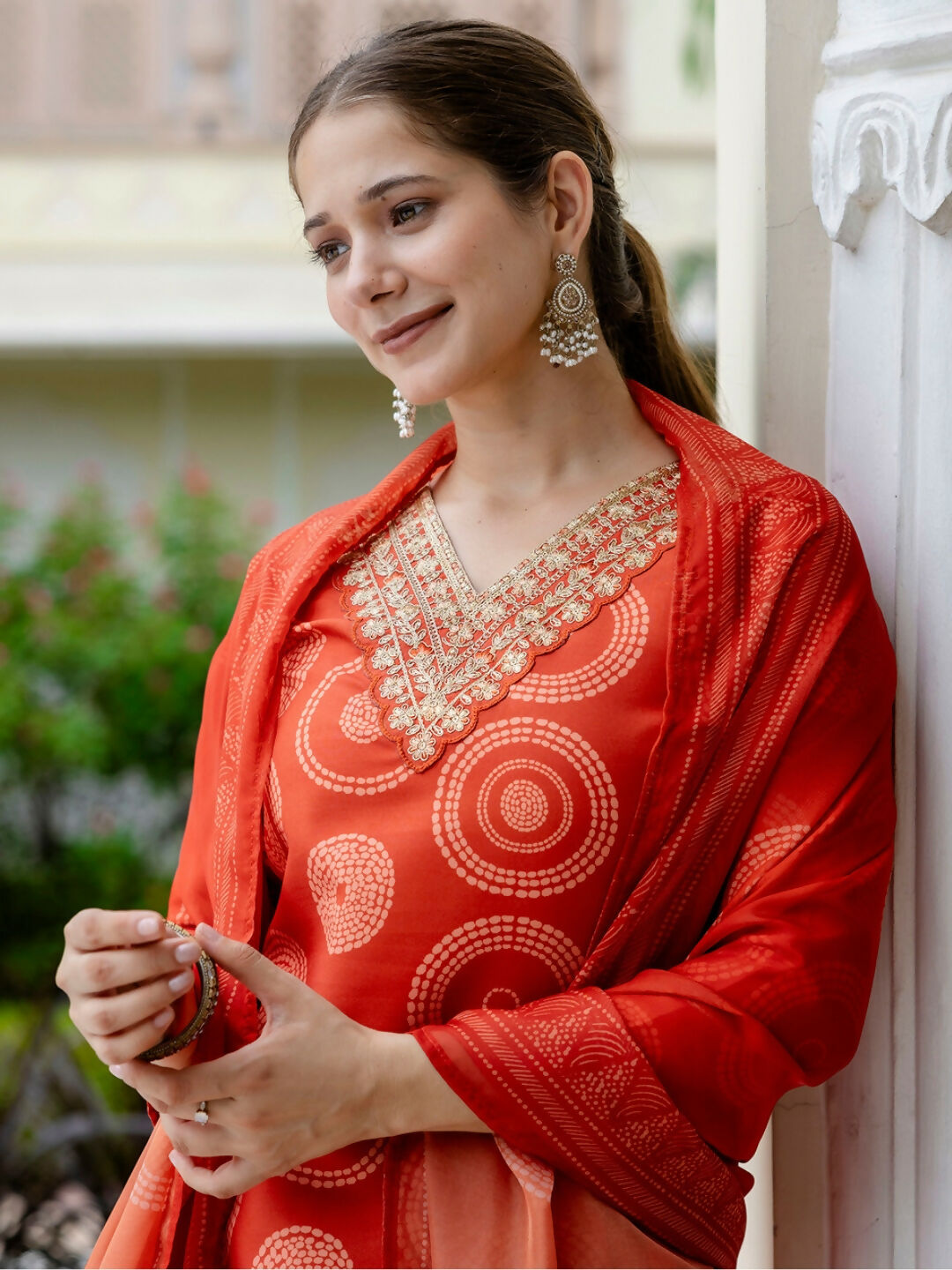 The52 Orange Women's Gorgeous Rayon Embroidered Straight Kurta with Pant And Dupatta Set - Distacart