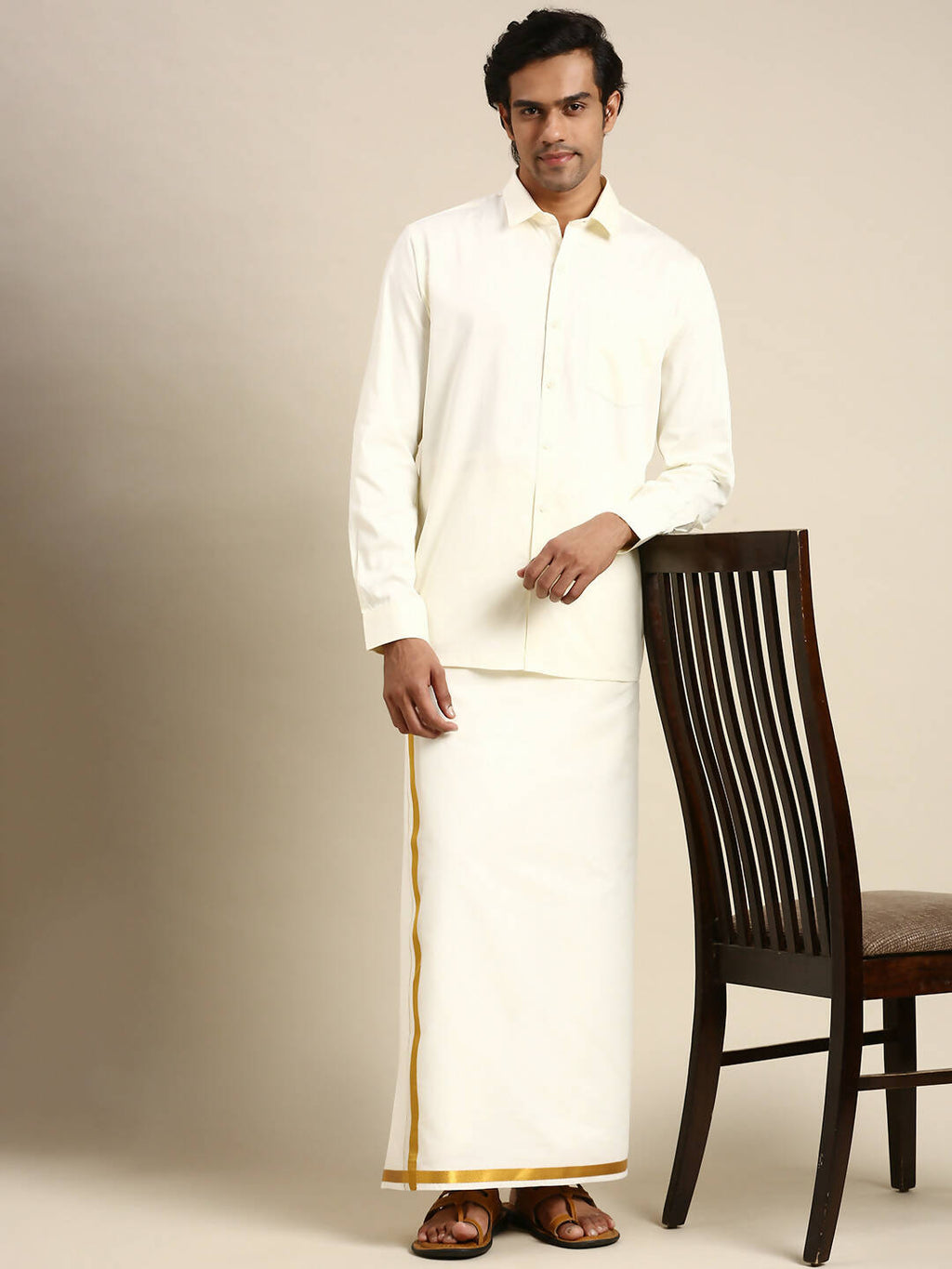 Ramraj Cotton Mens Cotton Cream Colour Full Sleeve Shirt