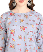 Vamika Grey French Crepe Printed Party Wear/Casual Wear Kurti - Distacart