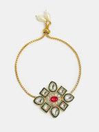 NVR Women & Men Set of 2 Gold Kundan-Studded Handcrafted Wraparound Rakhi Set With Roli Chawal & Chocolate - Distacart