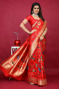 Jyoti Fashion Women's Red Paithani Silk Zari Woven Saree with Blouse