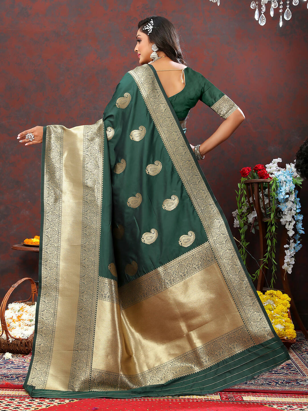 Lorenvalley Fashion Green Soft Silk Woven Design Gold Zari Weaving Saree