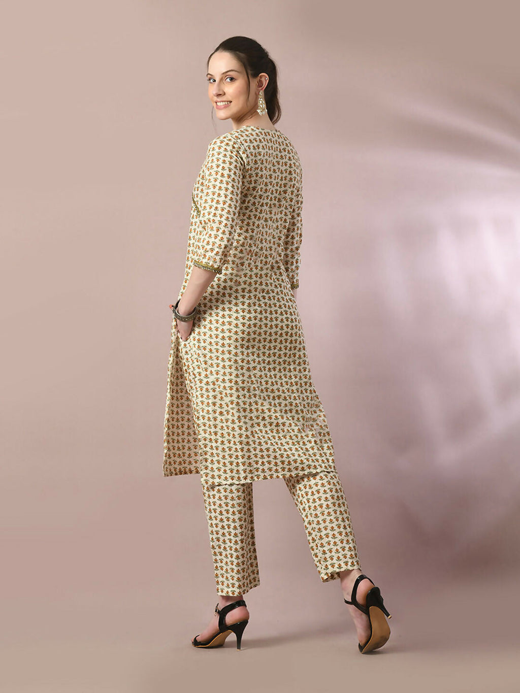 Myshka Women's Multi Printed Cotton Straight Party Kurta Set