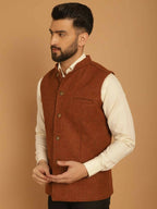 Even Apparels Pure Wool Nehru Jacket - Brown