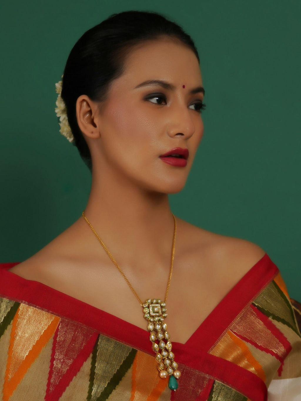 Kundan Necklace (Gold) - Ruby Raang