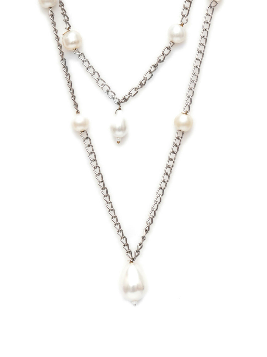 Layered Pearl and Silver Neckpiece (silver) - Ruby Raang