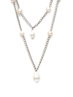 Layered Pearl and Silver Neckpiece (silver) - Ruby Raang