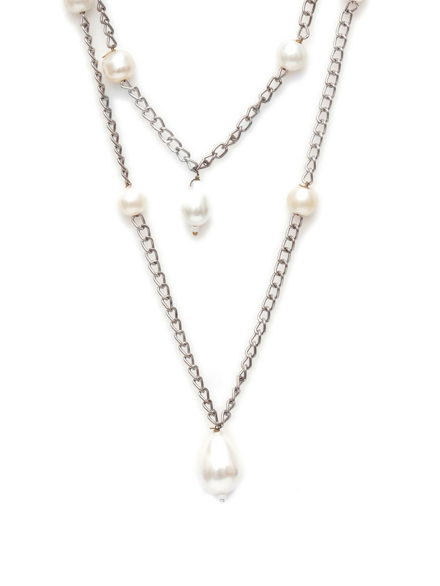 Layered Pearl and Silver Neckpiece (silver) - Ruby Raang