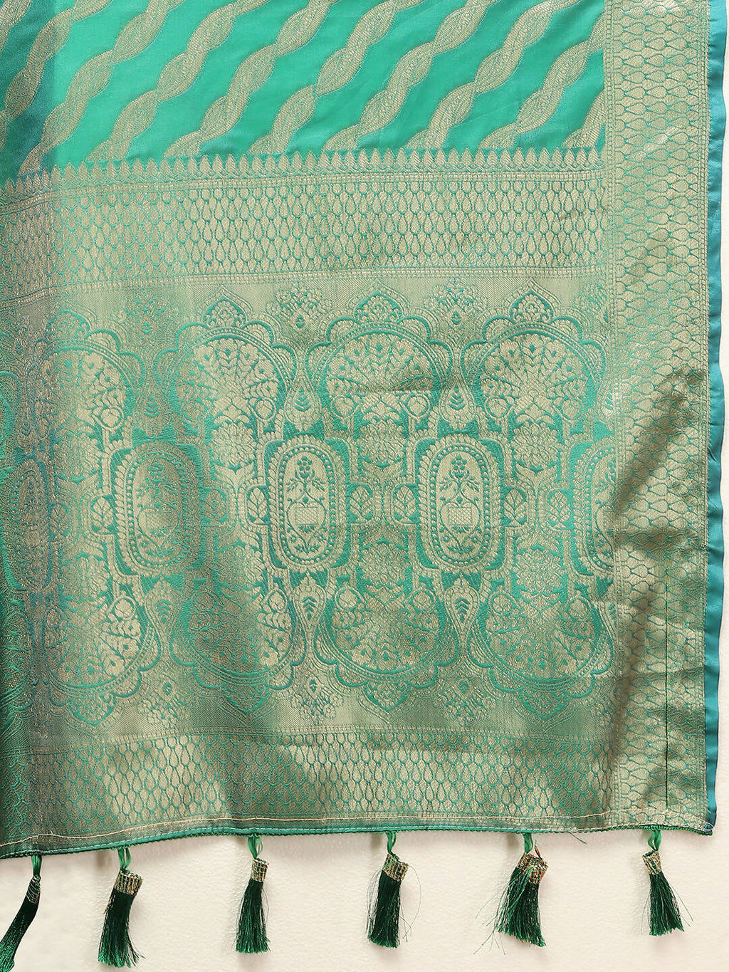 Lorenvalley Fashion Teal Soft Silk Woven Design with Zari Weaving Leheriya Design Saree