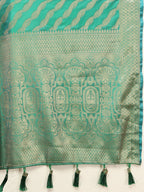 Lorenvalley Fashion Teal Soft Silk Woven Design with Zari Weaving Leheriya Design Saree
