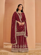 Anaita Maroon Premium Georgette Embroidered Stitched Salwar Suit - Distacart