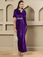 Joban Fashion Women Purple Velvet Hand Embellishment Stitched Dress - Distacart