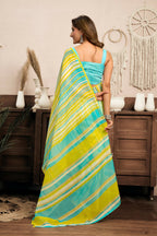 Joban Fashion Yellow Striped (Leheriya) Linen Ready To Wear Saree With Unstitched Blouse - Distacart