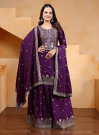 Joban Fashion Wine Crepe Embroidered Sharara Set - Distacart