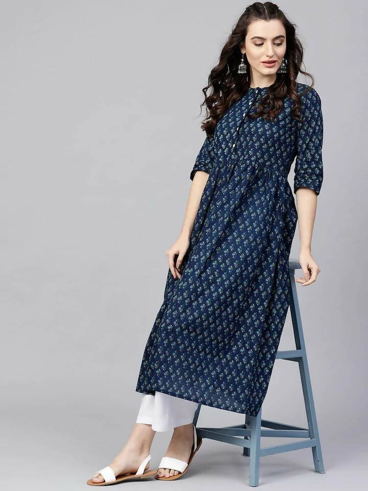 Vamika Printed Cotton Blue Party Wear/Casual Wear Women Kurta Set/Suit - Distacart