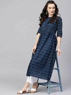 Vamika Printed Cotton Blue Party Wear/Casual Wear Women Kurta Set/Suit - Distacart