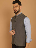 Even Apparels Nehru Jacket With Welt Pockets - Grey