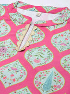 Ahalyaa Women Pink & Sea Green Floral Printed Gotta Patti Velvet Kurta - Distacart