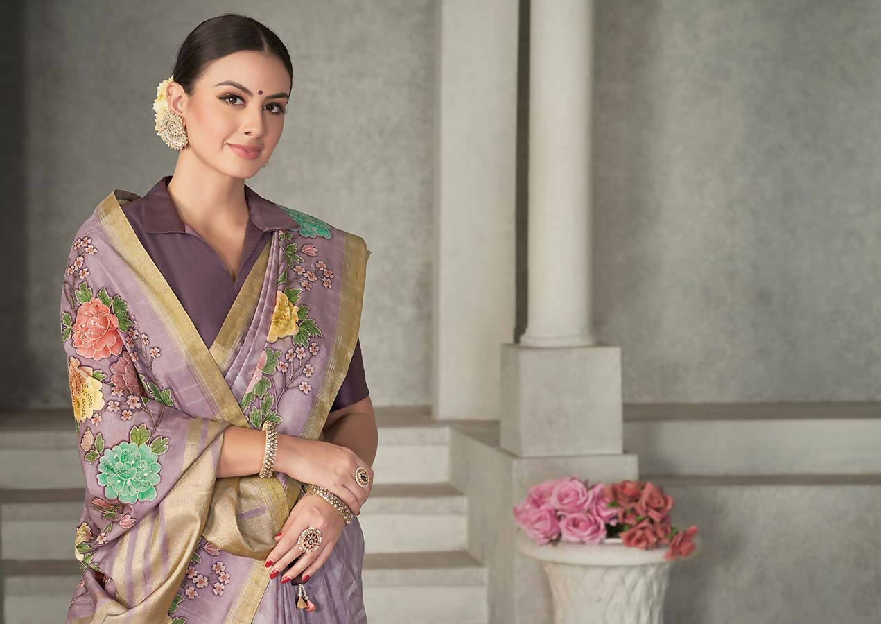 Lavendar Rangkat Tussar Silk Woven Design Saree with Unstitched Blouse - Mohmanthan Eshani