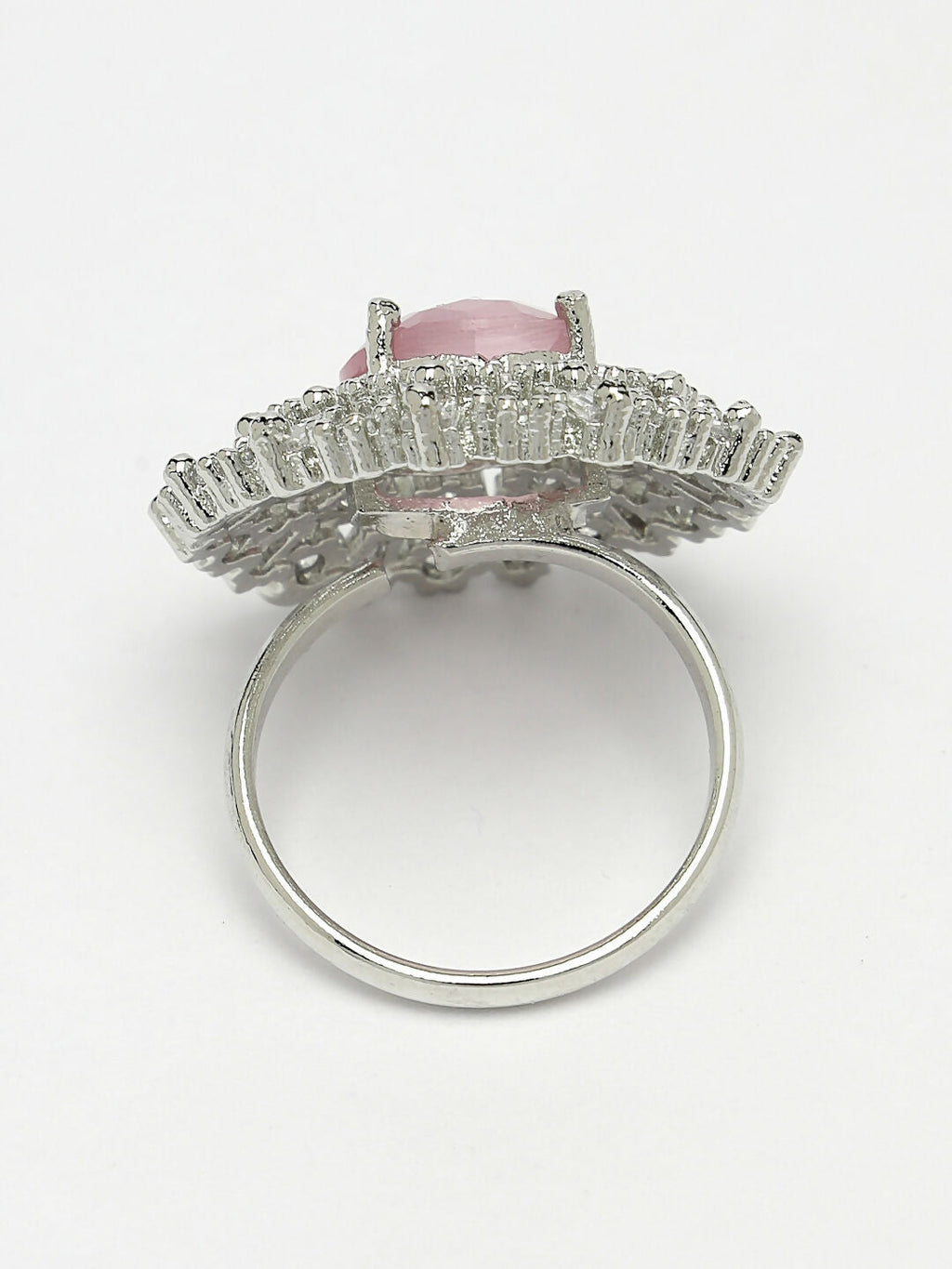 NVR Women's Pink & Silver CZ-Studded Handcrafted Adjustable Finger Ring