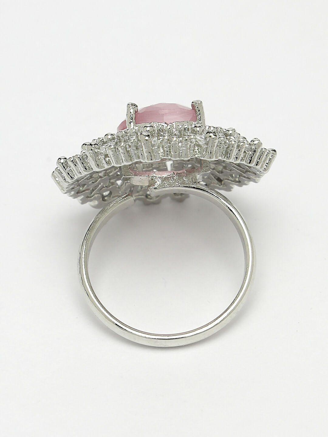 NVR Women's Pink & Silver CZ-Studded Handcrafted Adjustable Finger Ring