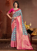 Sea Green Patola Silk Zari Woven Design Saree with Unstitched Blouse Piece - Aachal