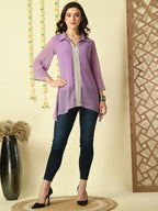 Myshka Women's Purple Embroidered Party Fusion Top