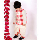 Little Bansi Boys Cream Color Floral Check Jacket with Kurta and Dhoti