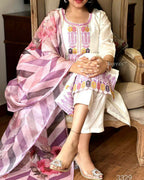 The52 Off White Women's Gorgeous Embroidered Viscose Chanderi Fabric Straight Kurta Pant with Dupatta Set - Distacart