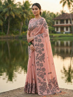 Shree Shyam Fashion Peach Linen Cotton Saree - Distacart