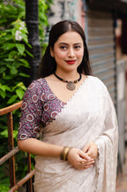 Grey Poly Silk Ethnic Motifs Saree with Unstitched Blouse - A2M